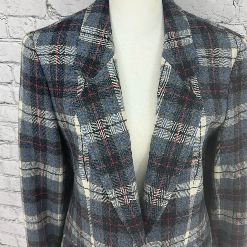 PENDLETON Tweed Virgin Wool Single Button Fitted Plaid Blazer 10 Gray VGC*